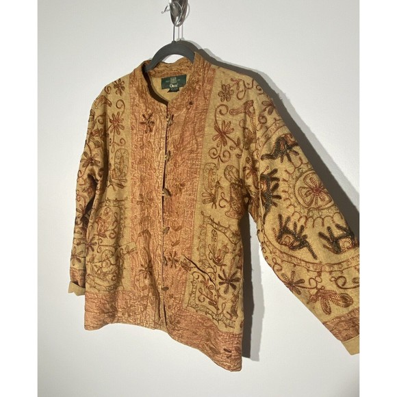 Vintage Orvis Kantha Jacket Womens Small Embroidered Elephant Lagenlook Artsy - Picture 2 of 16